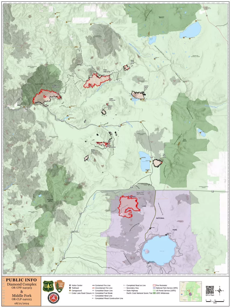 A map of the Diamond Complex and Middle Fork Fire