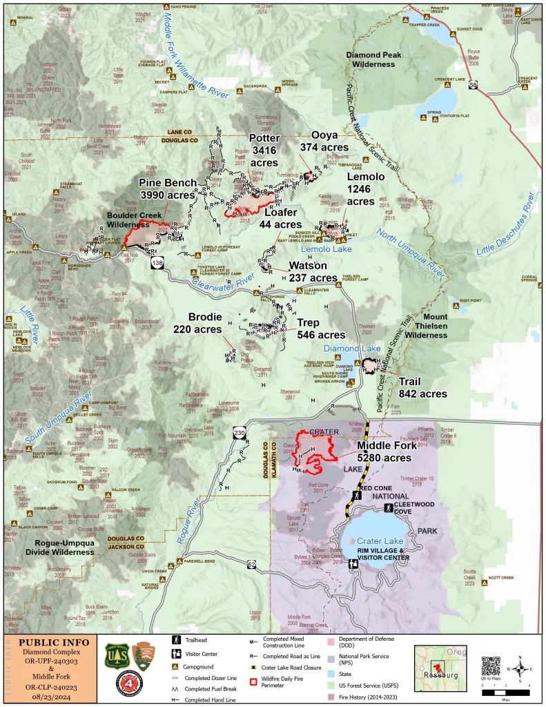 A map of the Diamond Complex and Middle Fork Fire