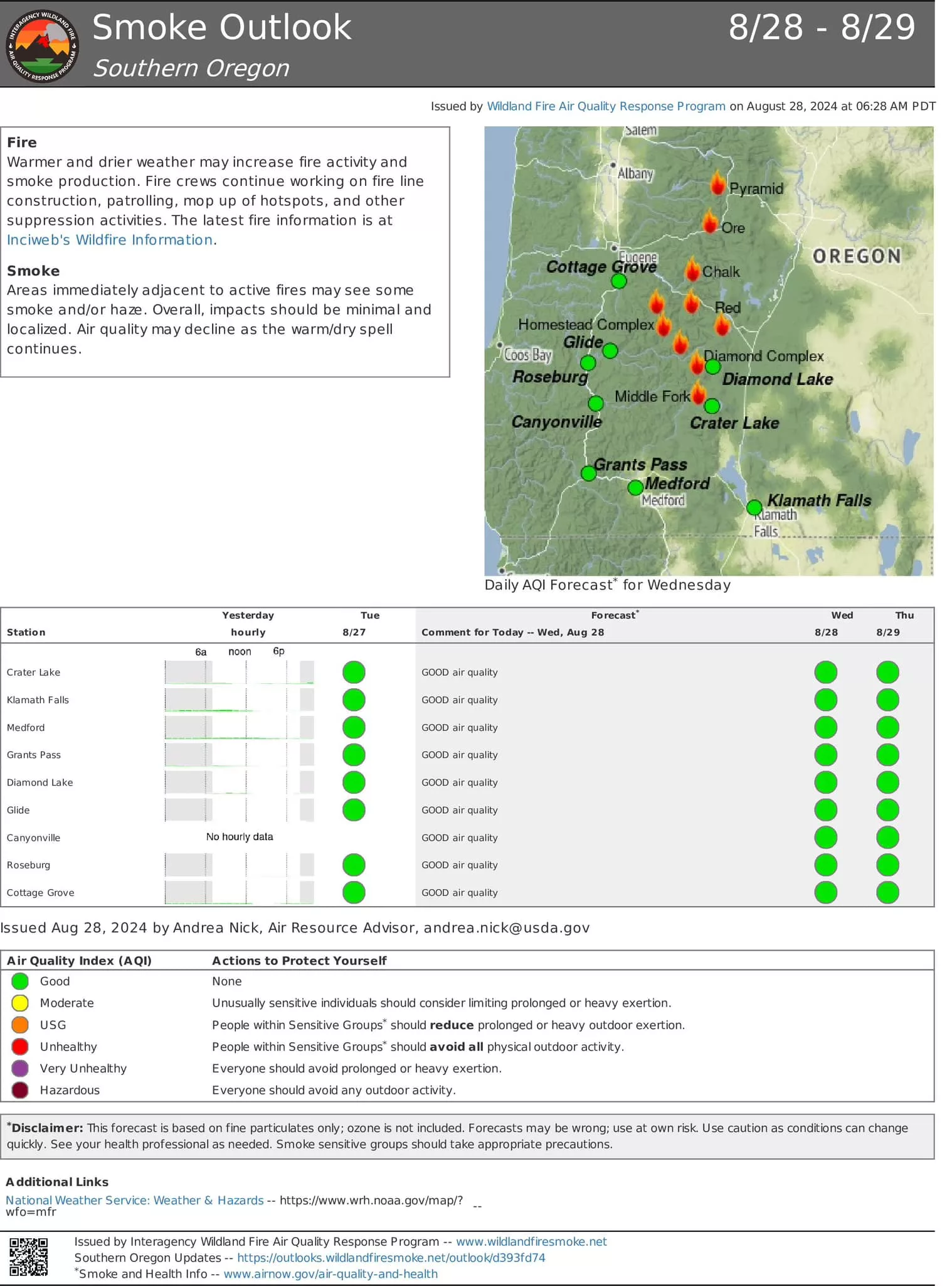 A map of smoke effects from the Diamond Complex and Middle Fork Fire