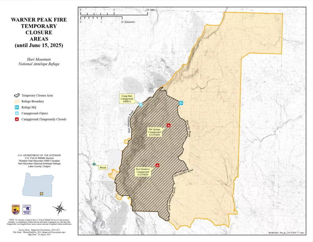 A map of the closed area on the Hart Mountain National Antelope Refuge