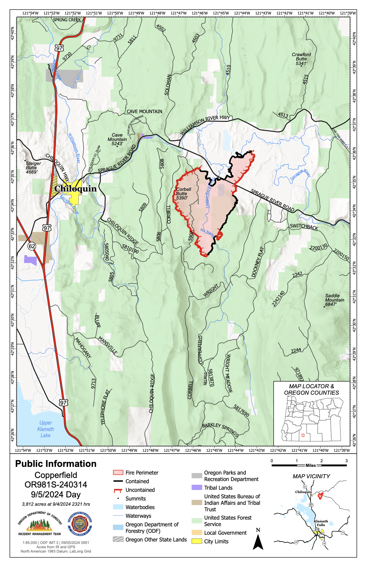 A map of the Copperfield Fire