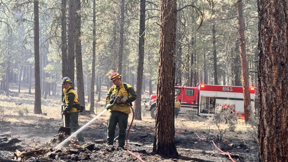 Firefighters spraying part of the Copperfield Fire