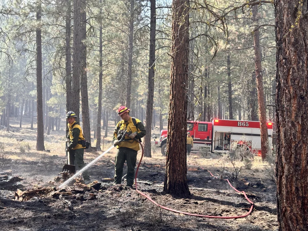 Firefighters spraying part of the Copperfield Fire