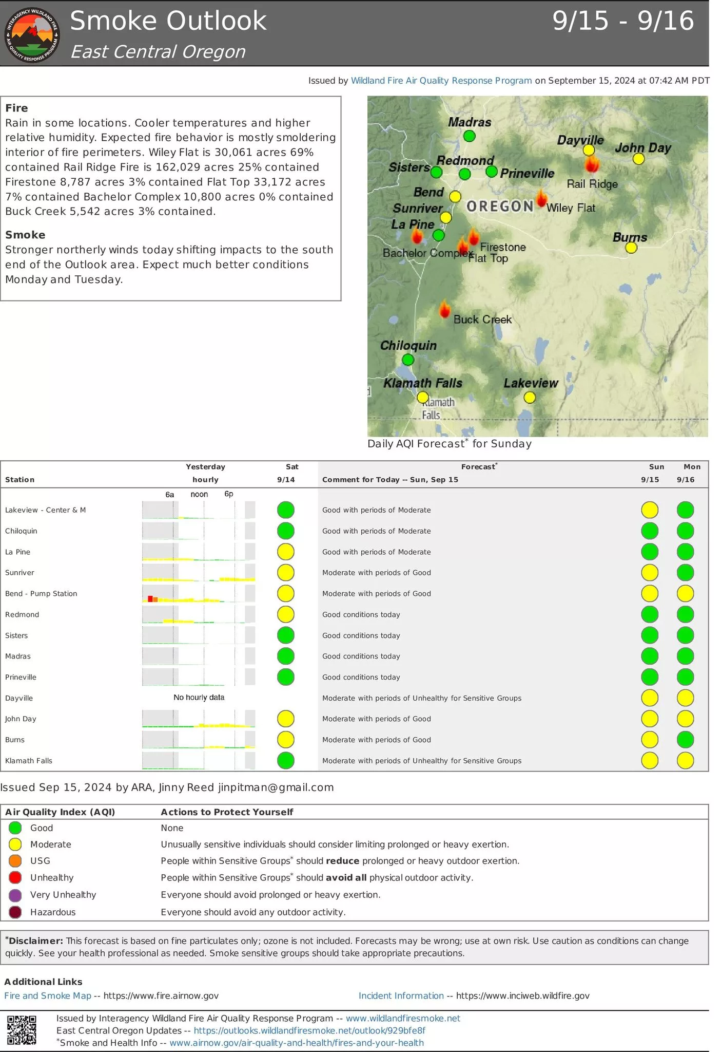 A map of smoke effects from the Buck Creek Fire