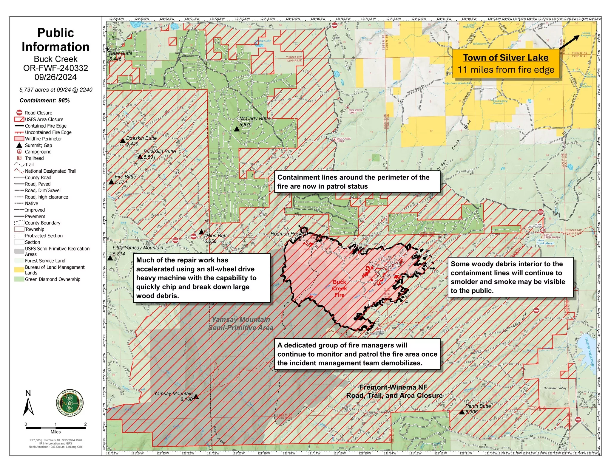 A map of the Buck Creek Fire