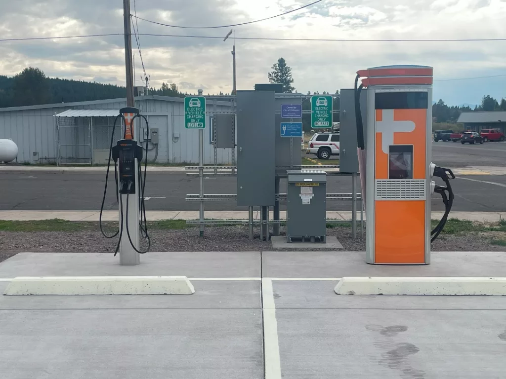 An electric vehicle charging station in Chiloquin