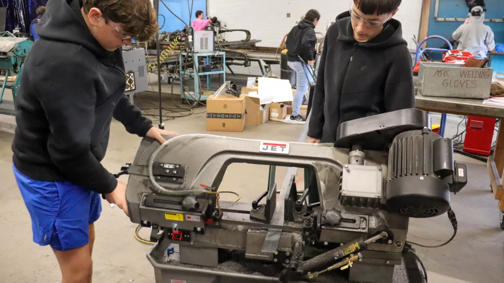 Brixner eighth-graders are introduced to manufacturing welding in their junior manufacturing tech class at Mazama High School