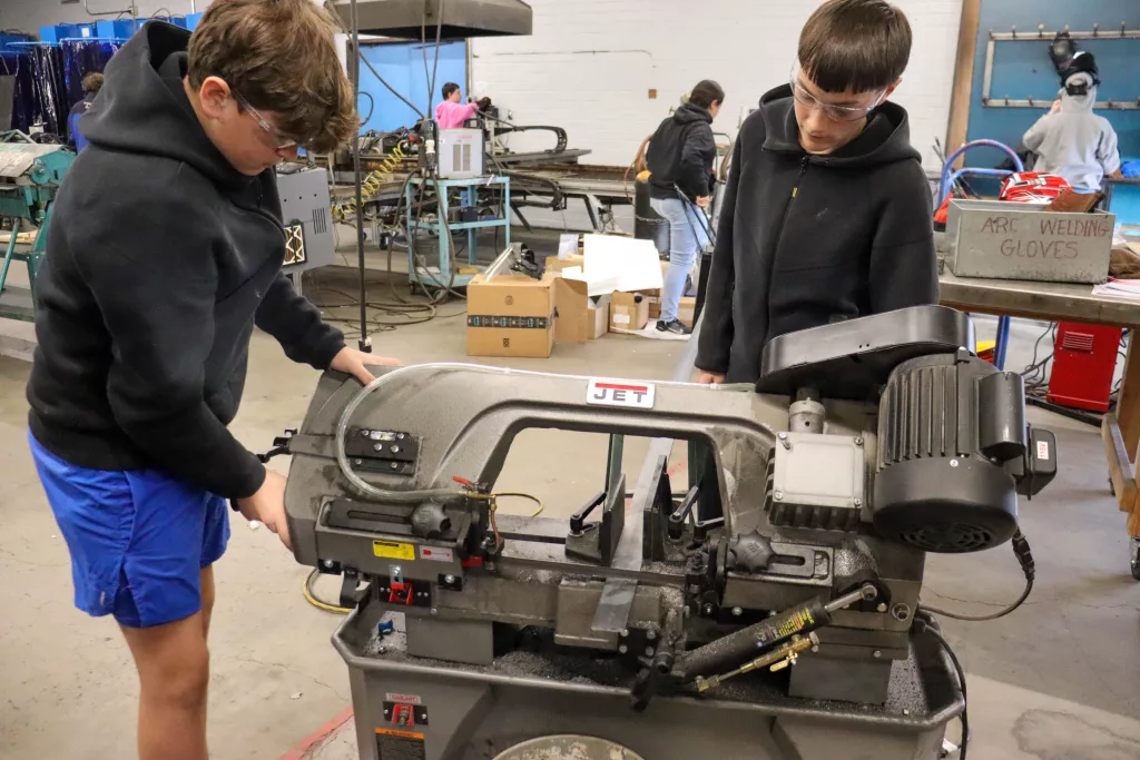 Brixner eighth-graders are introduced to manufacturing welding in their junior manufacturing tech class at Mazama High School