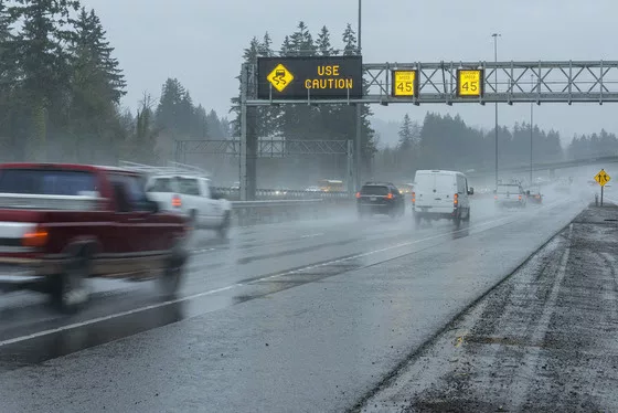 Cars on a rainy highway