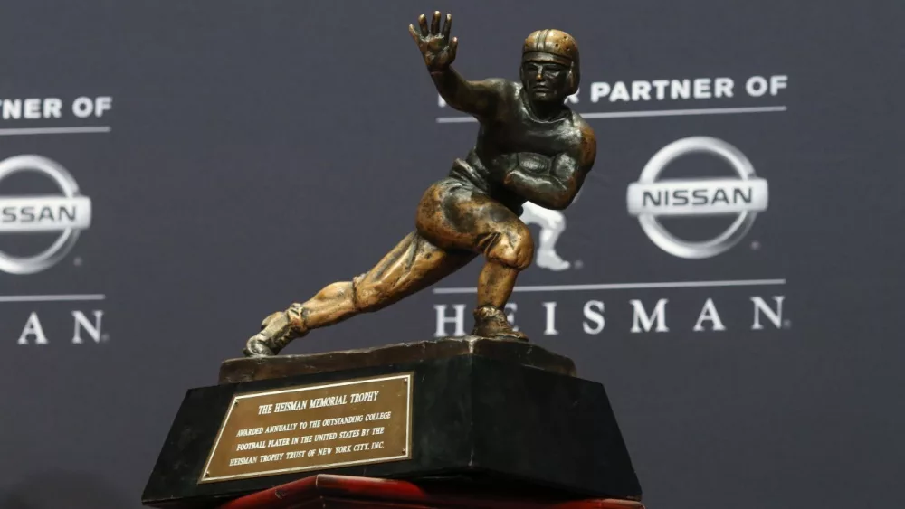 NEW YORK - DEC 8: The Heisman trophy during a press conference before the 84th Heisman Trophy Ceremony on December 8^ 2018 at the New York Marriott Marquis in New York City.