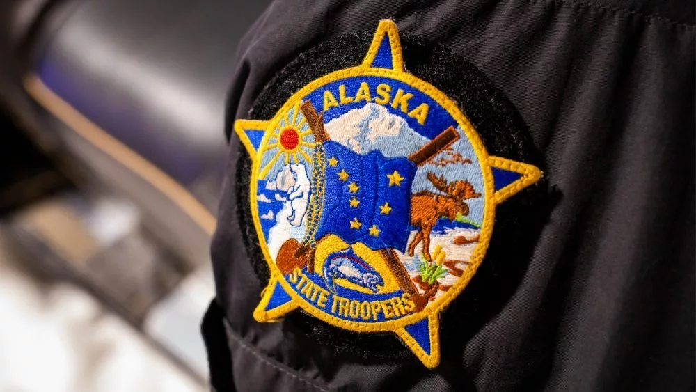 Alaska state trooper official batch icon on clothes close up Titusville^ FL^ USA - Feb. 12^ 2021