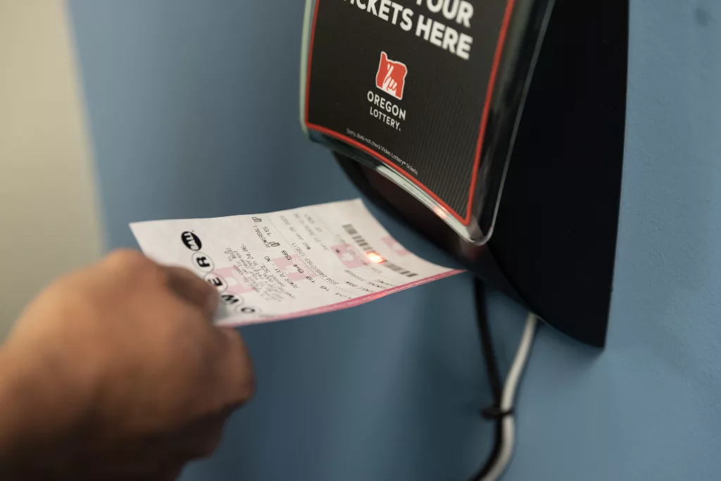 A lottery ticket being scanned