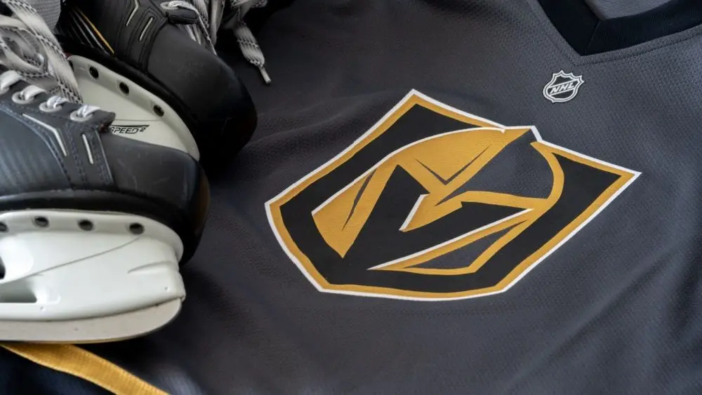 Detail of the Vegas Golden Knights jersey. The Golden Knights are a NHL hockey team.