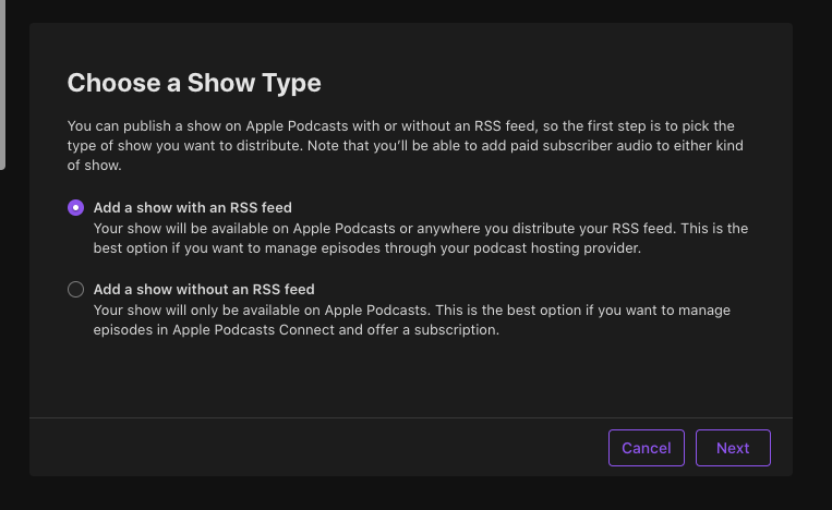 Add a show with an RSS feed
