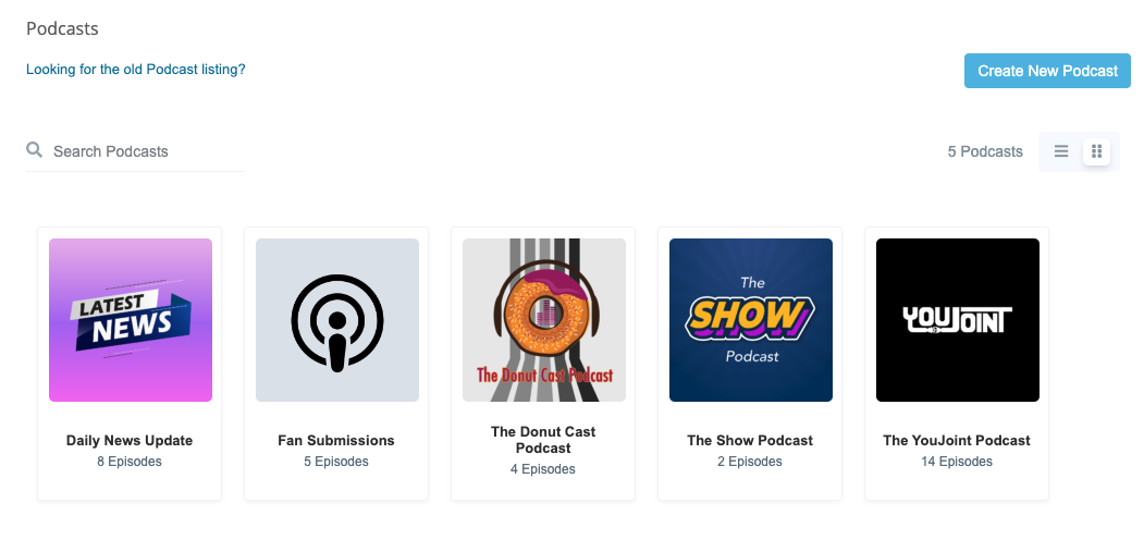 podcast listing screen