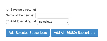 add selected subscribers to list button