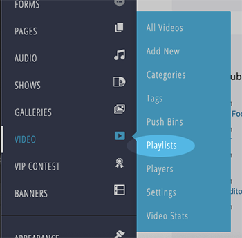 video playlists menu item