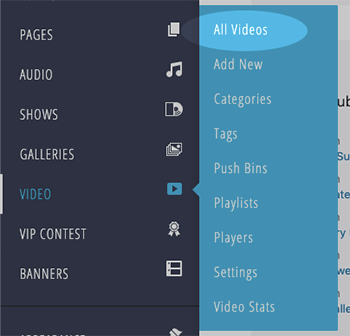 all videos menu item
