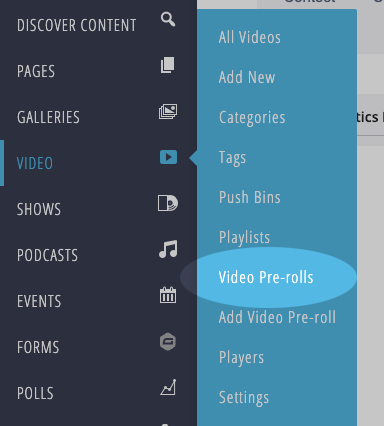 video pre-roll menu link