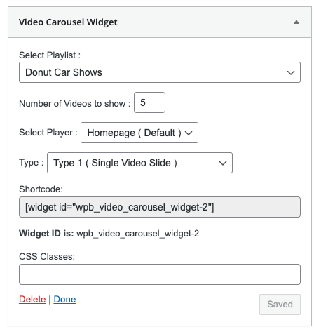 video carousel widget properties