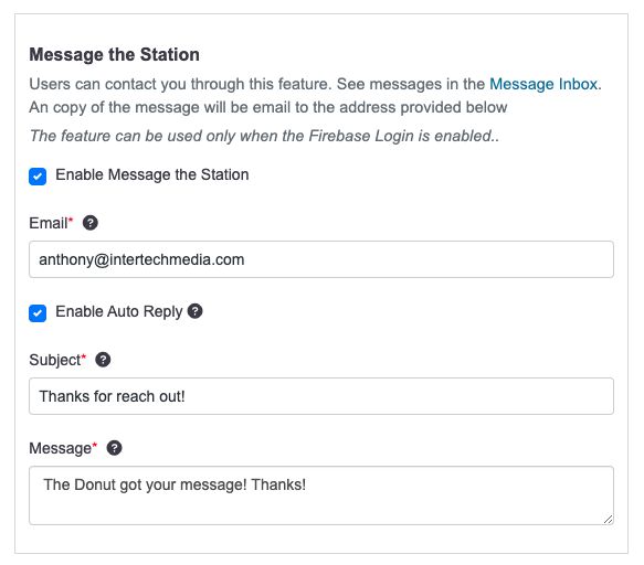 message the station app setting
