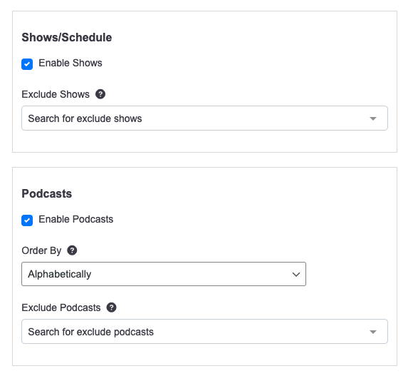 show podcasts app feature settings