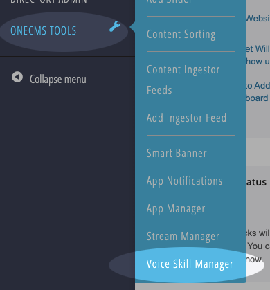 voice skill manager menu link