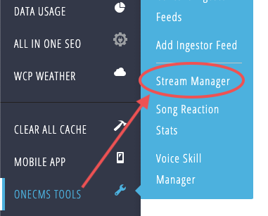 stream manager menu link