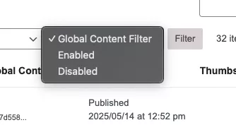 global content listing filter