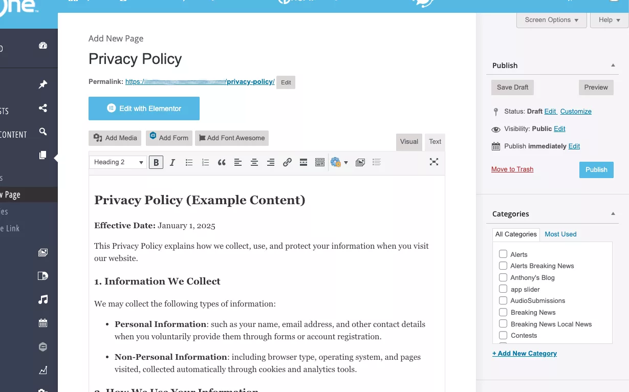 privacy policy parent