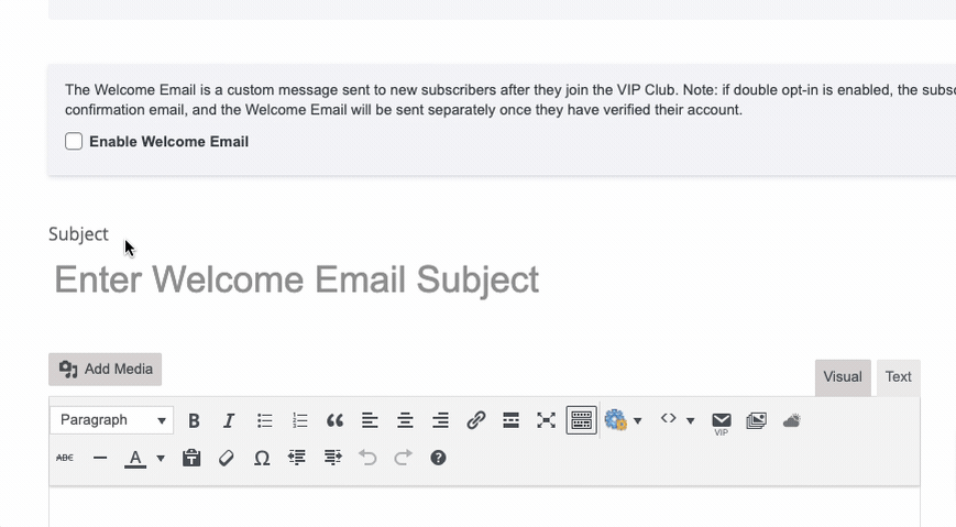enable welcome email enter subject