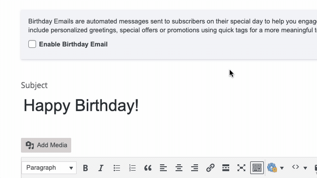 enable birthday emails