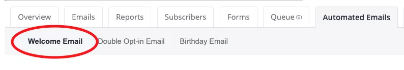 welcome email tab