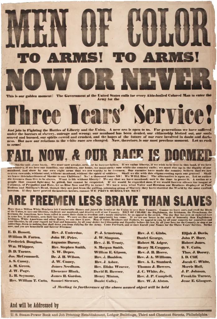 Broadside, "Men of Color" by Fredrick Douglass