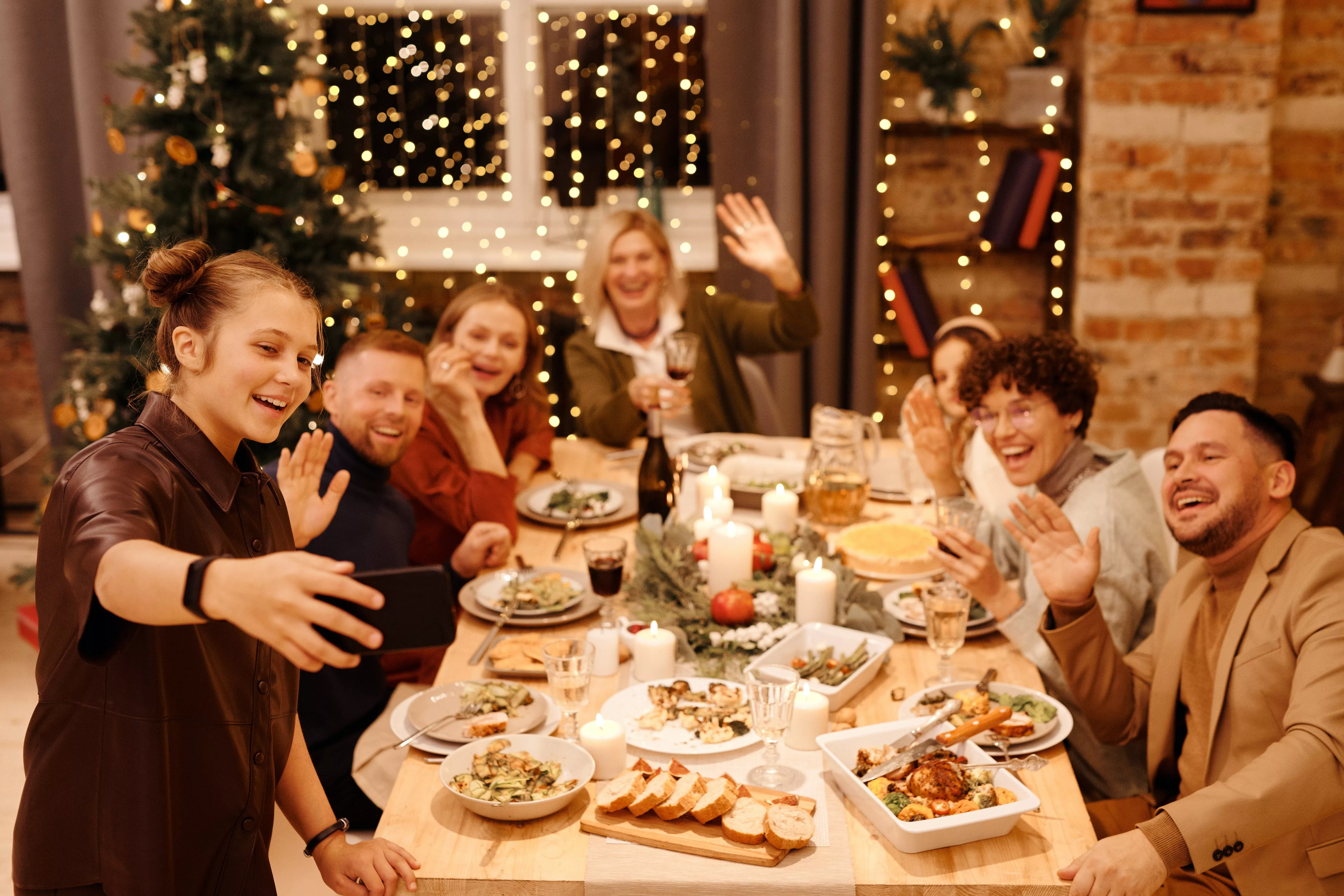 Family gathered at table for a holiday feast