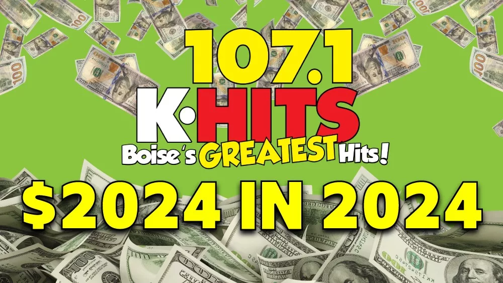 K-HITS 2024 graphic with money in the background of K-HITS logo