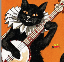 Black cat playing a banjo