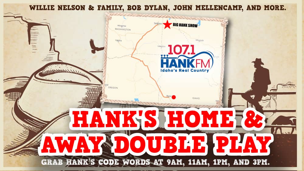 HANK FM Contest for Home & Away contest showing map of Boise Idaho with a line to Spokane Washington.