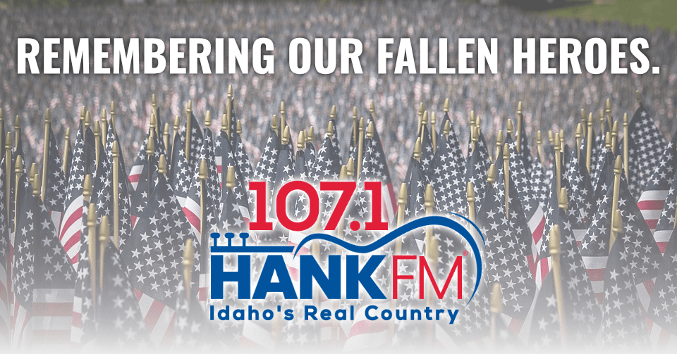 HANK FM Memorial Day graphic with flags and