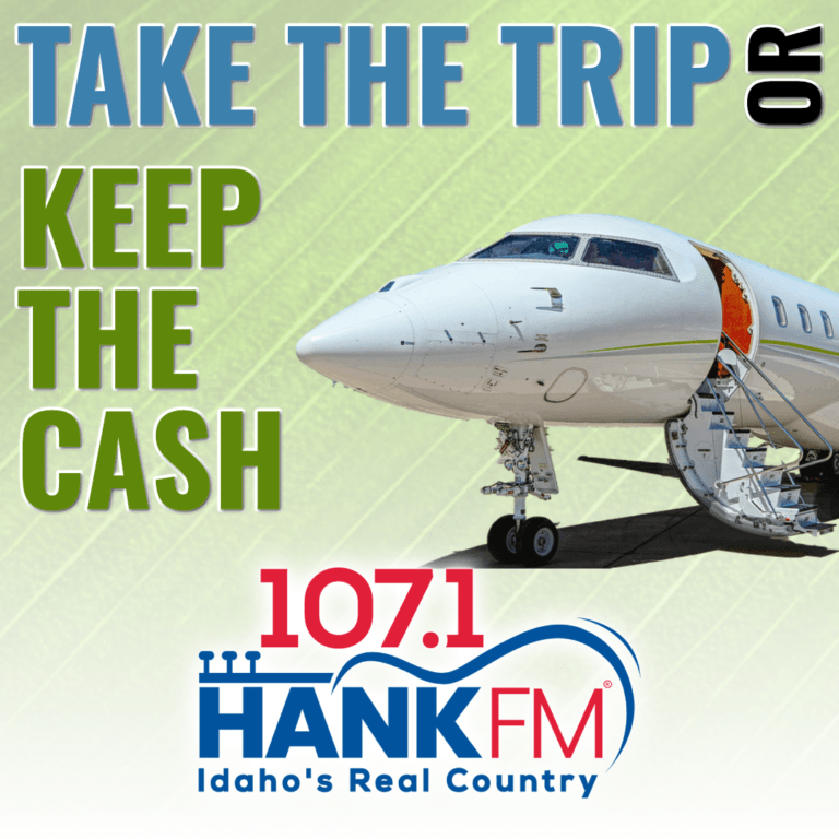 HANK FM with an airplane and title Take The Trip or Keep The Cash