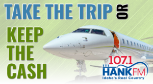HANK Logo with airplace and take the trip keep the cash