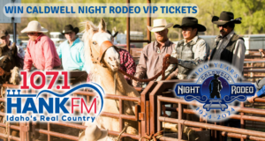 Caldwell Night Rodeo background with HANK FM and CNR Rodeo