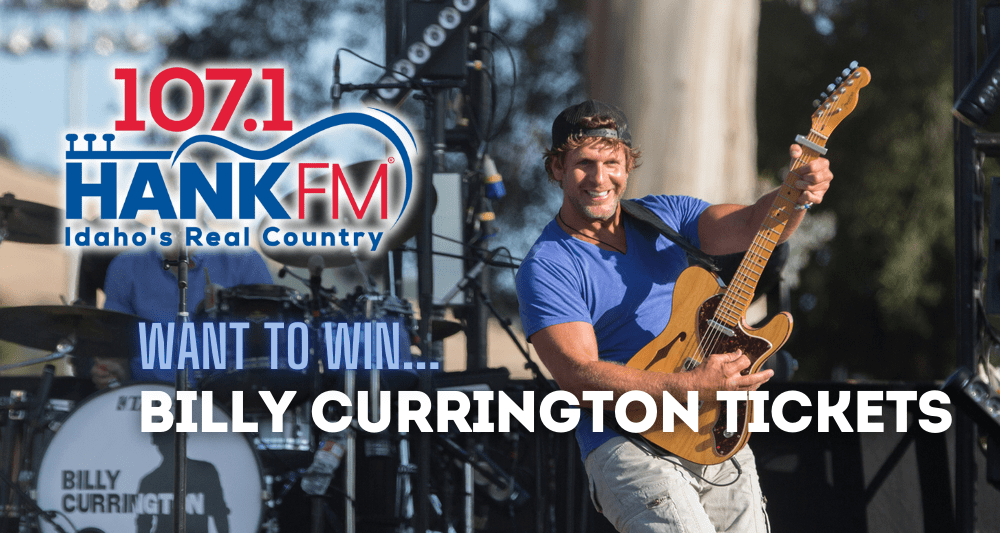 Billy Currington on state with HANK FM logo