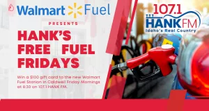 Gas pump into a car's gas tank and Walmart Fuel logo