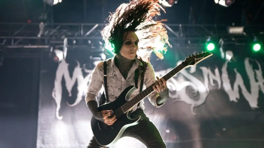 Motionless in White (metalcore music band) perform in concert at Download (heavy metal music festival) on June 22^ 2017 in Madrid^ Spain.