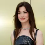 Anne Hathaway at the Versace FW23 Show at the Pacific Design Center on March 9^ 2023 in West Hollywood^ CA