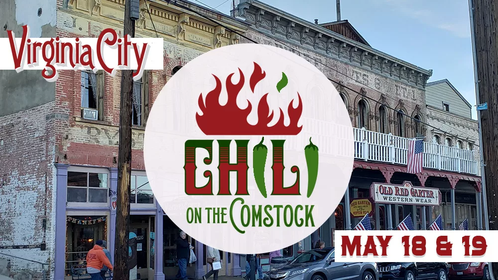 Chili on the comstock banner with Virginia City logo and date of event May 18 & 19