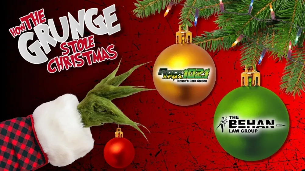 A green hand reaches out and steals Christmas decorations. "How the Grunge Stole Christmas"