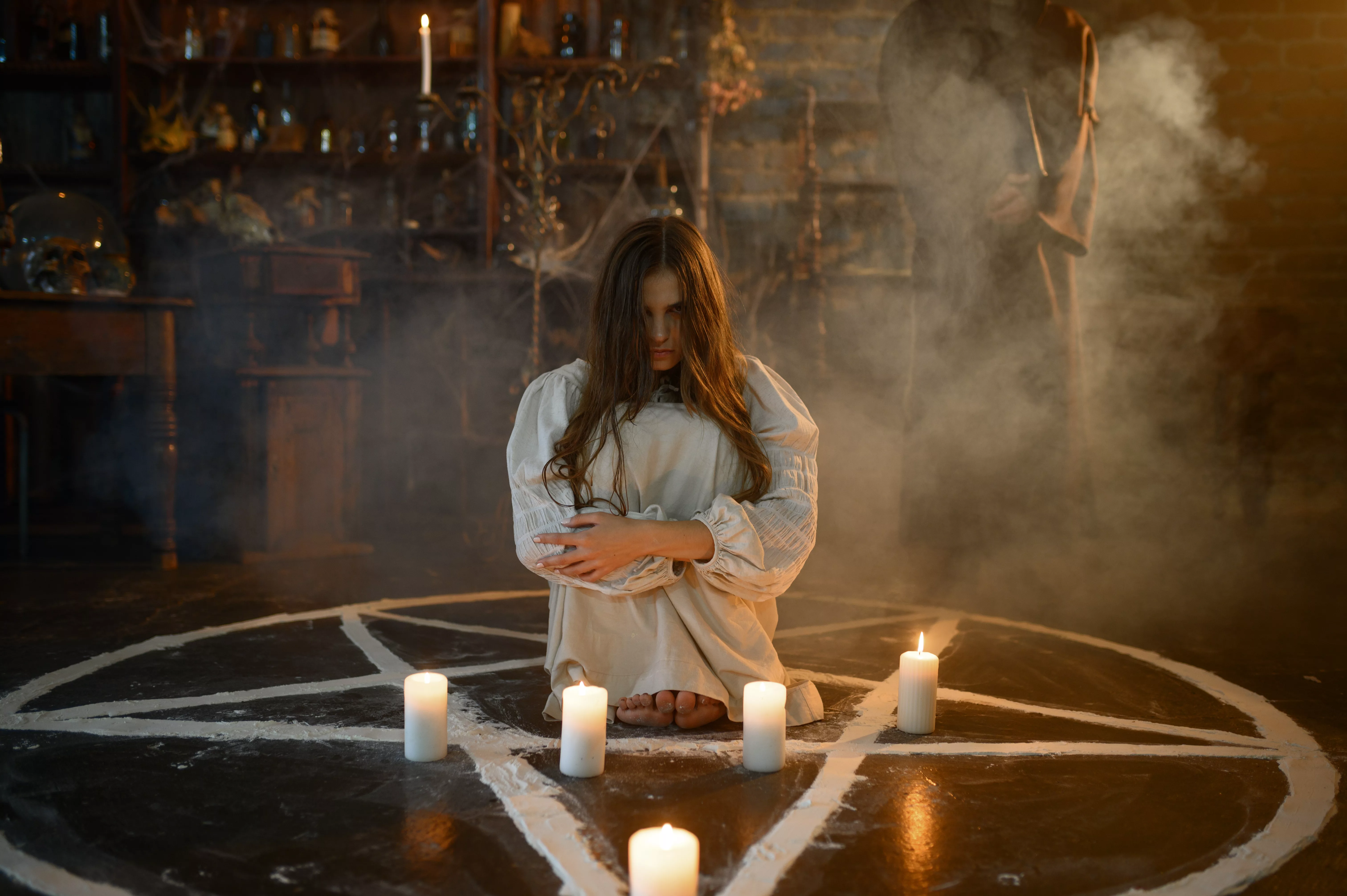 crazy-woman-with-pumpkin-sitting-in-magic-circle