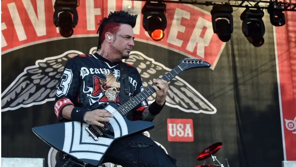 Guitarist Jason Hook of Five Finger Death Punch during performance at festival Rock for People in Hradec Kralove^ Czech republic^ July 4^ 2016.